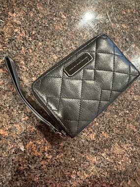 Marc by Marc Jacobs Black Quilted Leather Zip Around Wallet with Wristlet